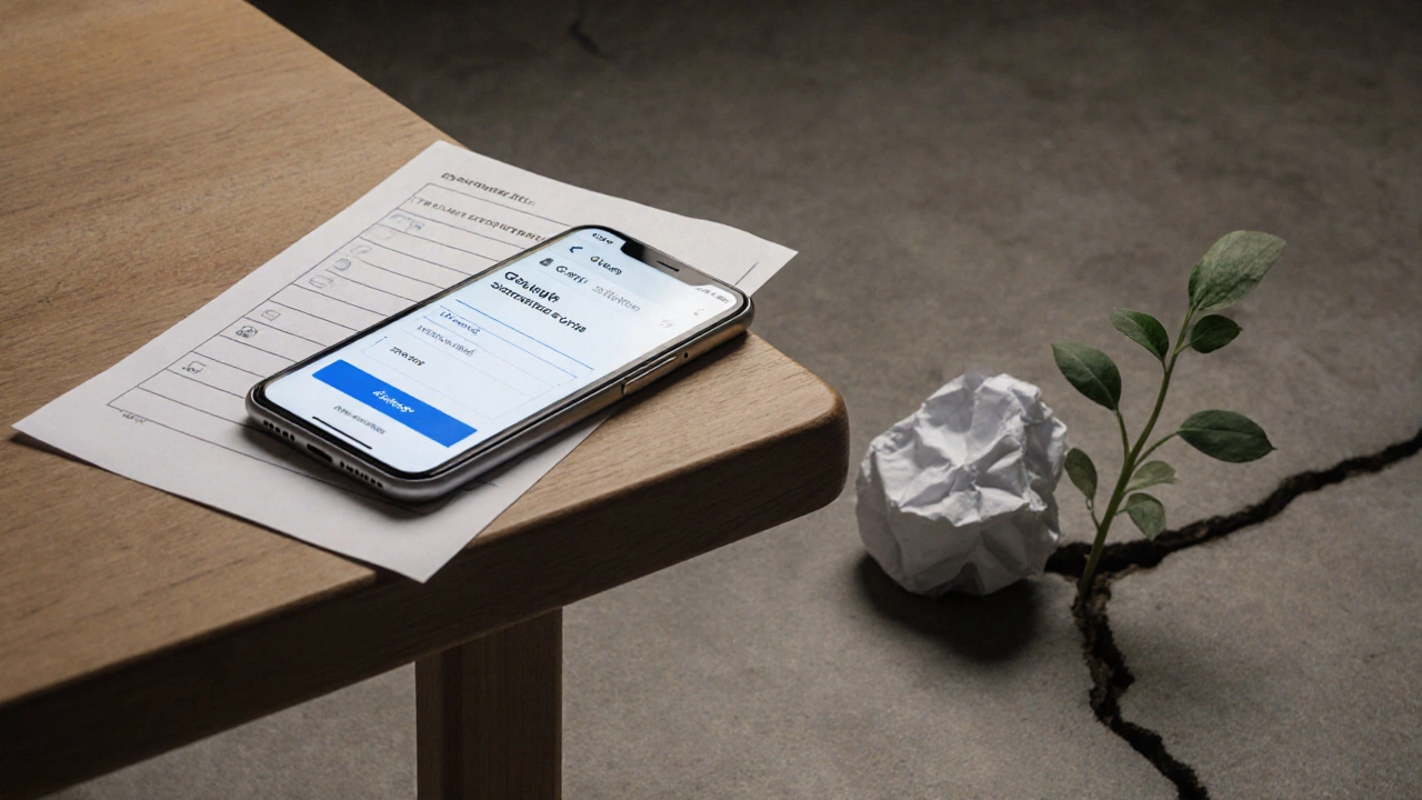 A smartphone showing a submitted Google Forms quiz beside a fading paper worksheet.