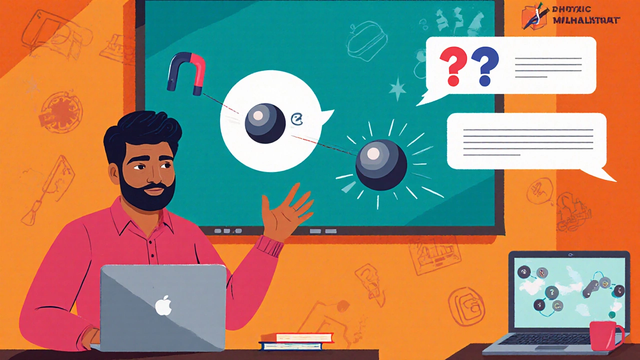 Alakh Pandey recording a lecture with animated gravity analogy and live chat bubbles.
