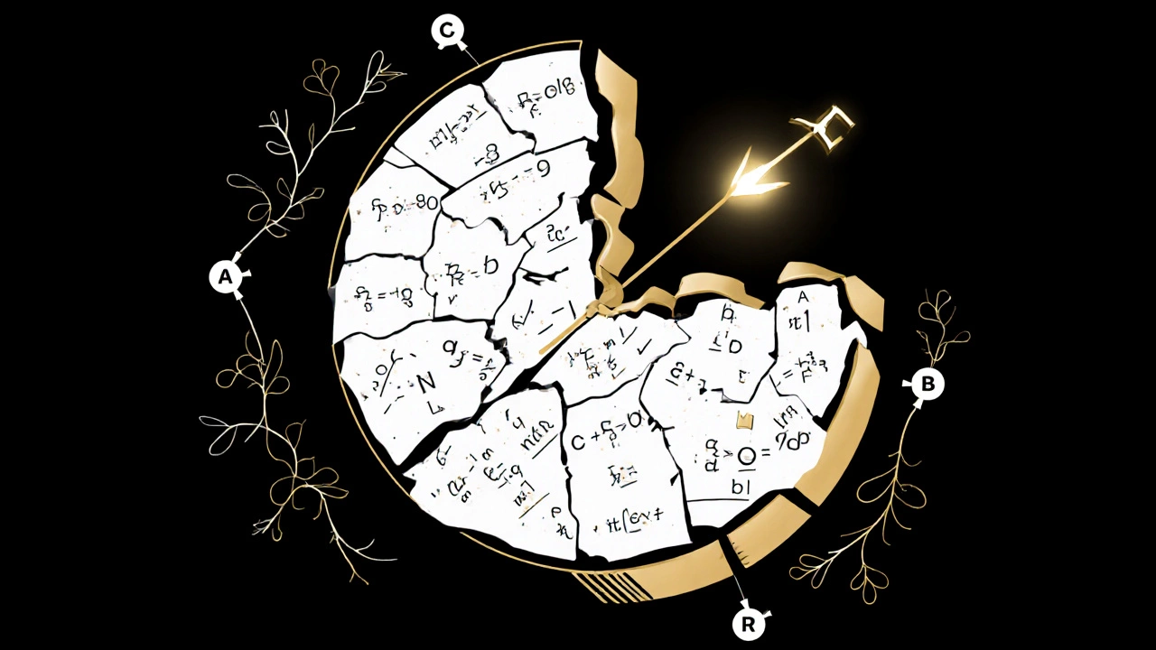 A symbolic clock melting into math and chemistry problems, representing disciplined focus leading to IIT success.