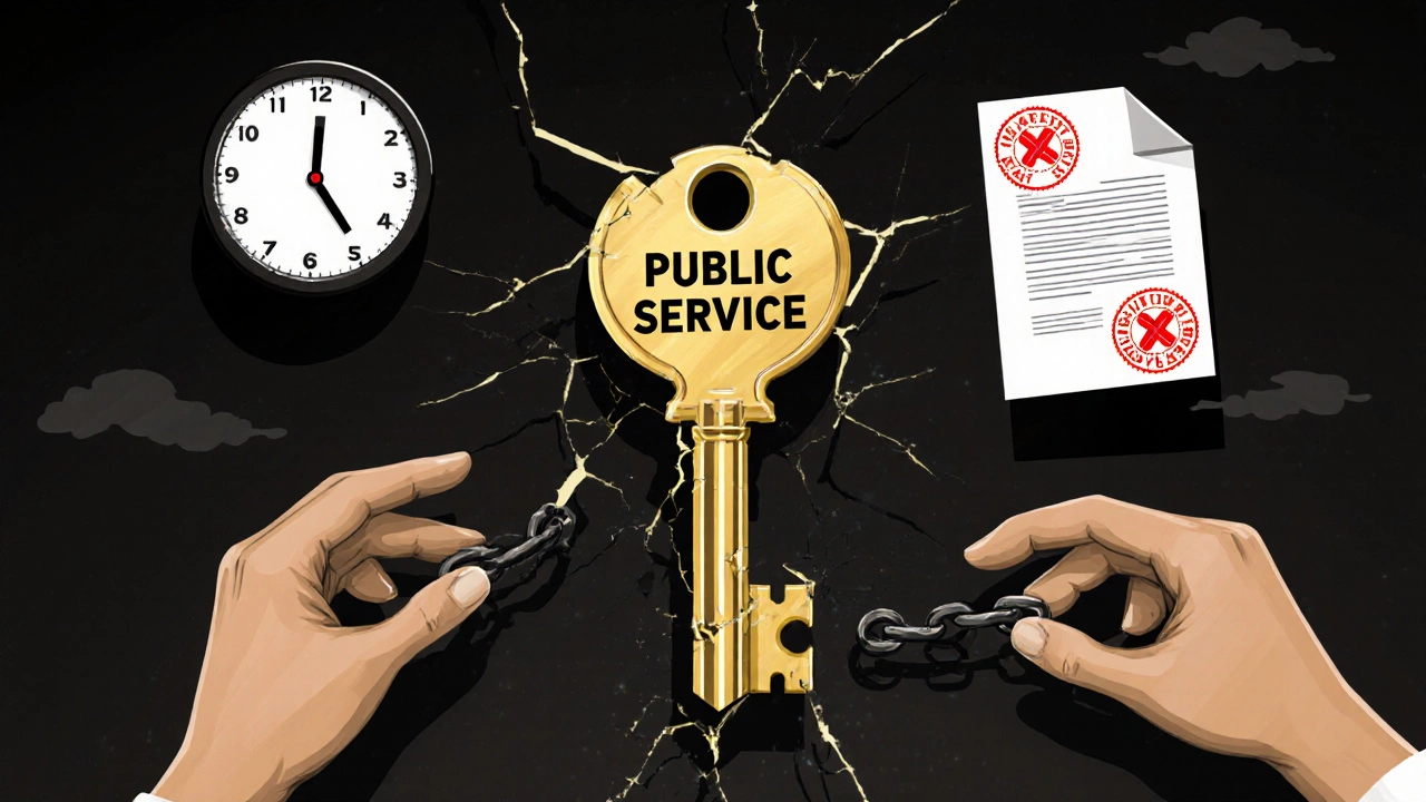Golden key slipping away surrounded by symbols of absenteeism, fraud, and broken trust.
