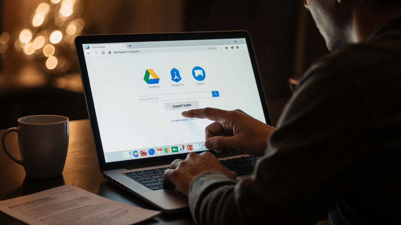 Young man submitting a job application on his laptop with resume and coffee on the desk