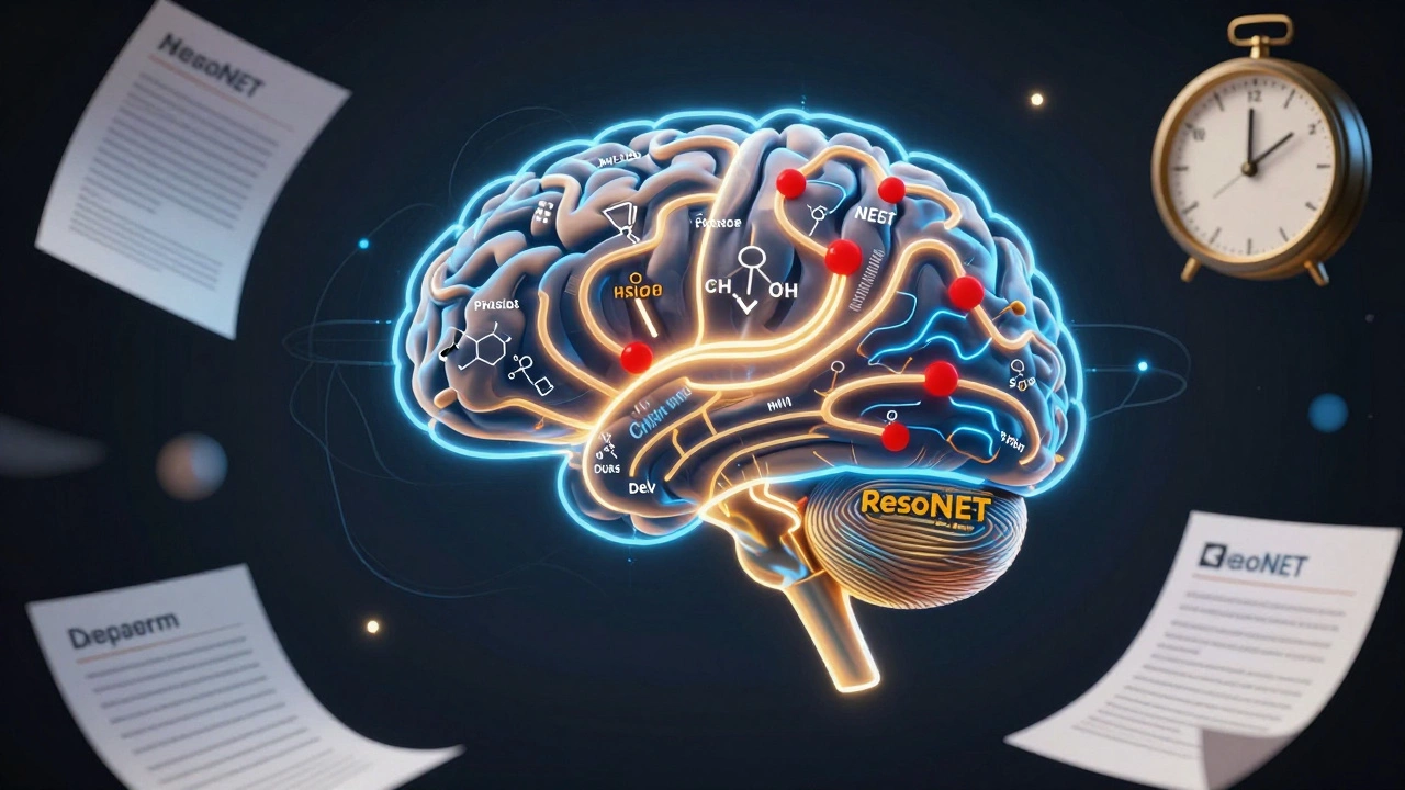 A conceptual brain diagram showing AI-powered correction of NEET subject weaknesses with glowing pathways.