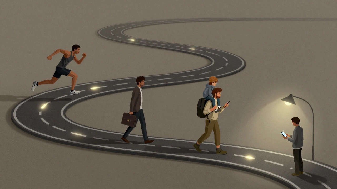 Four different paths representing MBA program lengths: fast, standard, part-time, and online.