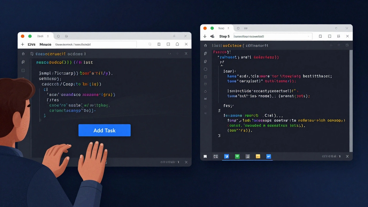 Developer debugging a to-do list app with error message on screen.