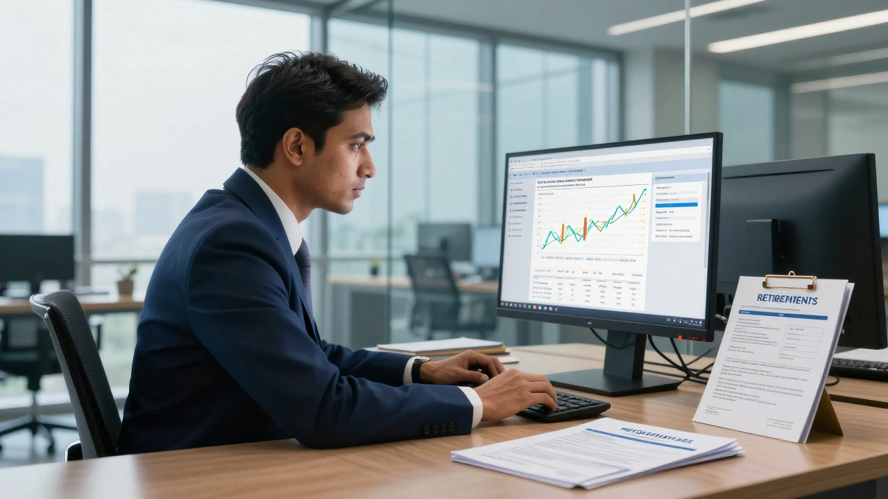 RBI officer reviewing financial documents in a modern bank chamber