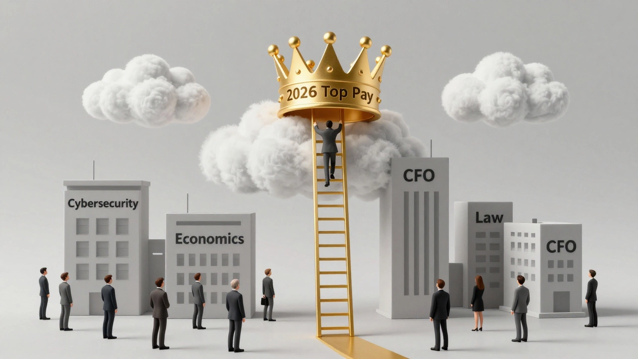 A symbolic ladder climbing through government departments toward a golden crown labeled '2026 Top Pay'.