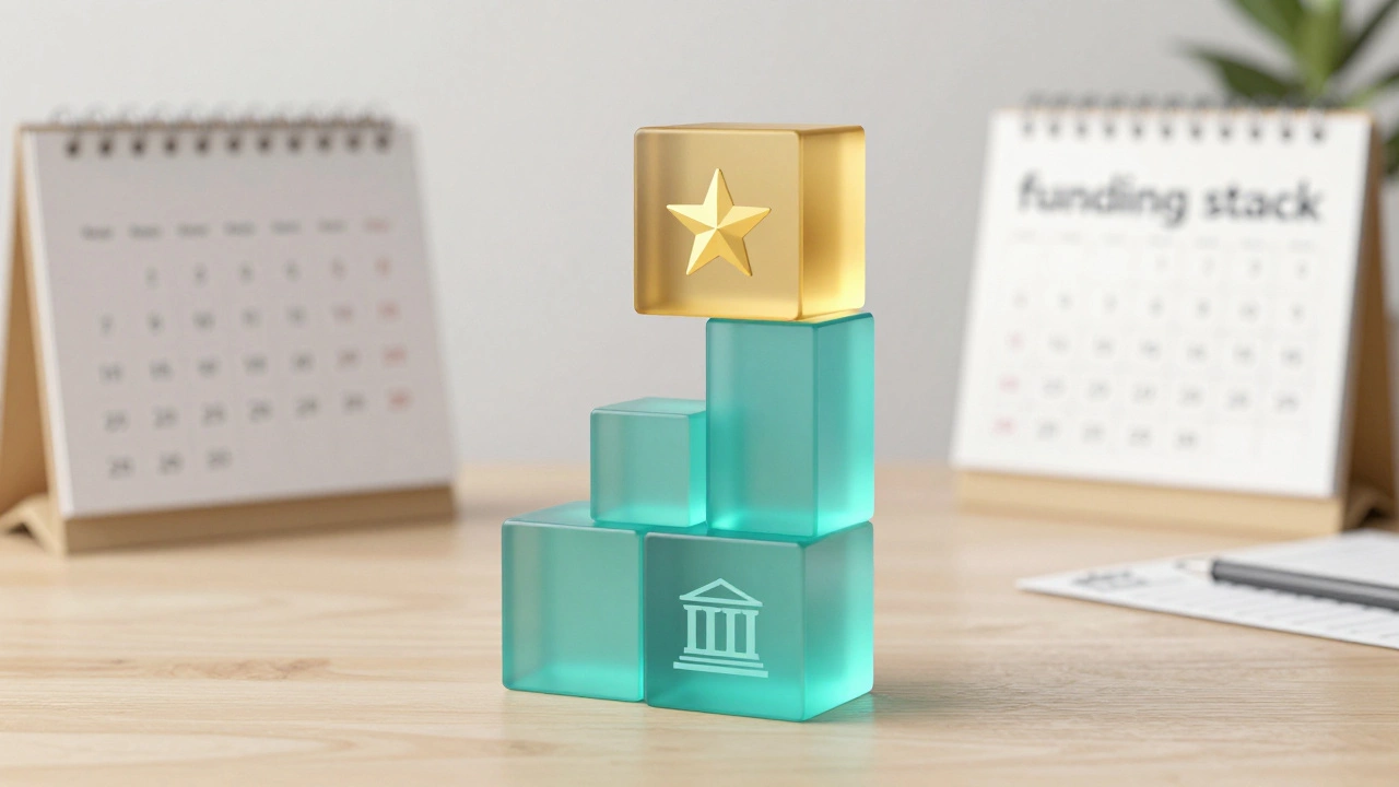 3D blocks stacking to represent a combined package of need-based and merit scholarships