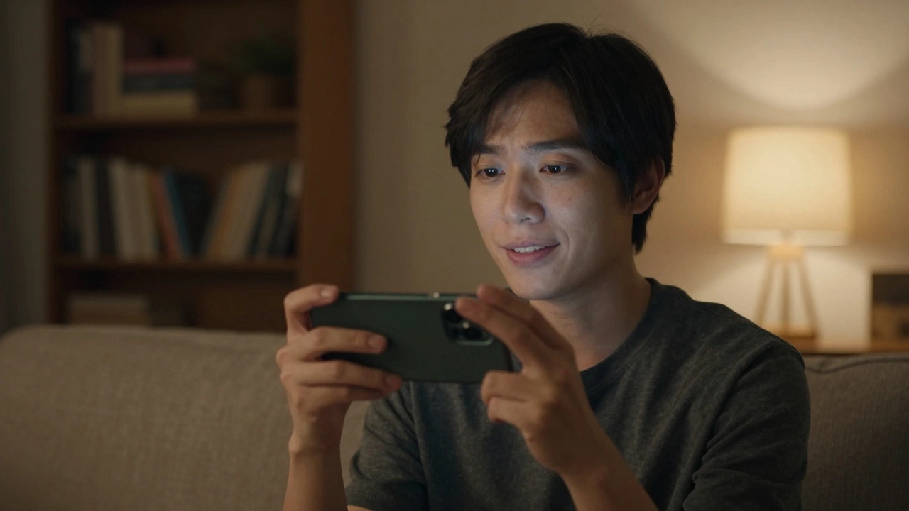 A person recording their voice on a smartphone to practice English speaking