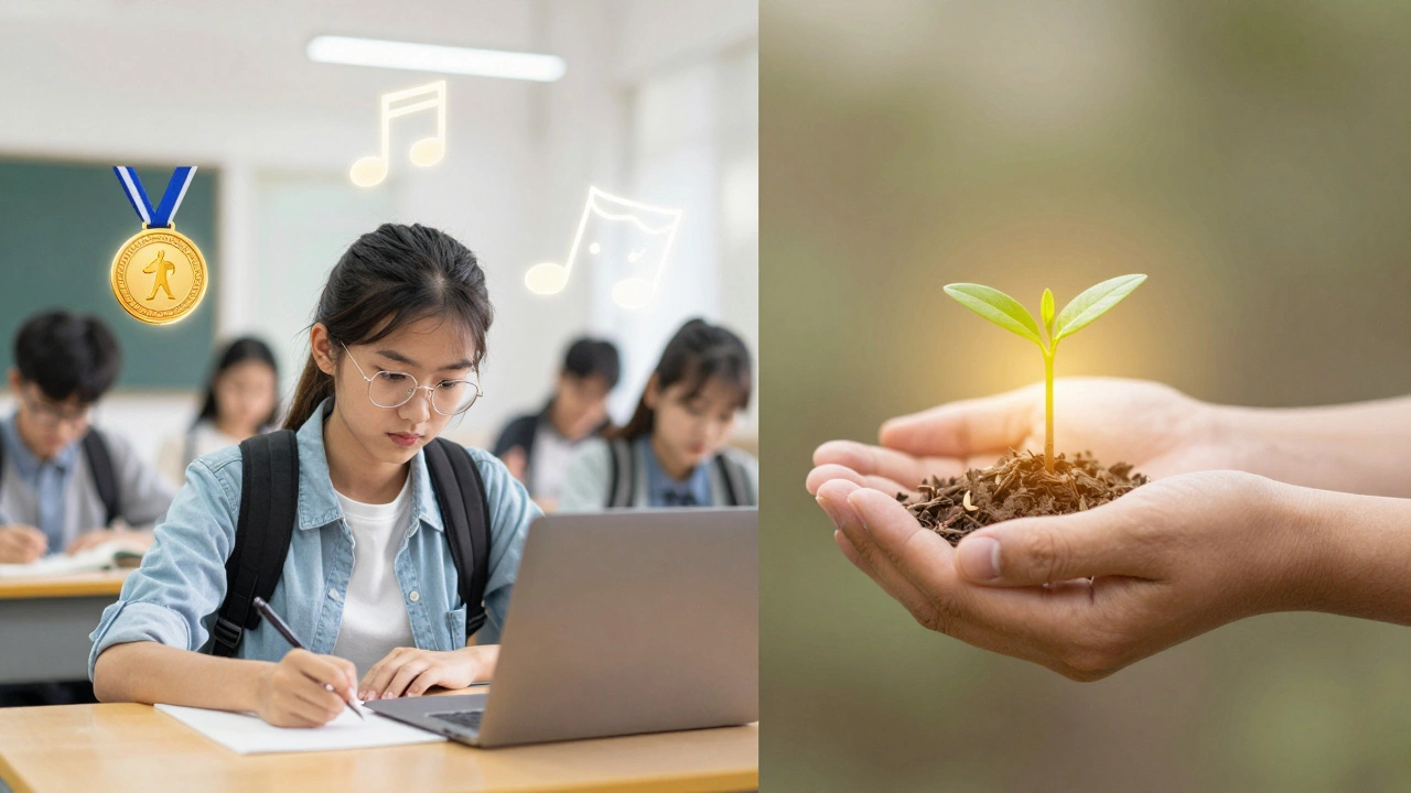 Comparison of academic achievement symbols and a supportive hand offering financial aid