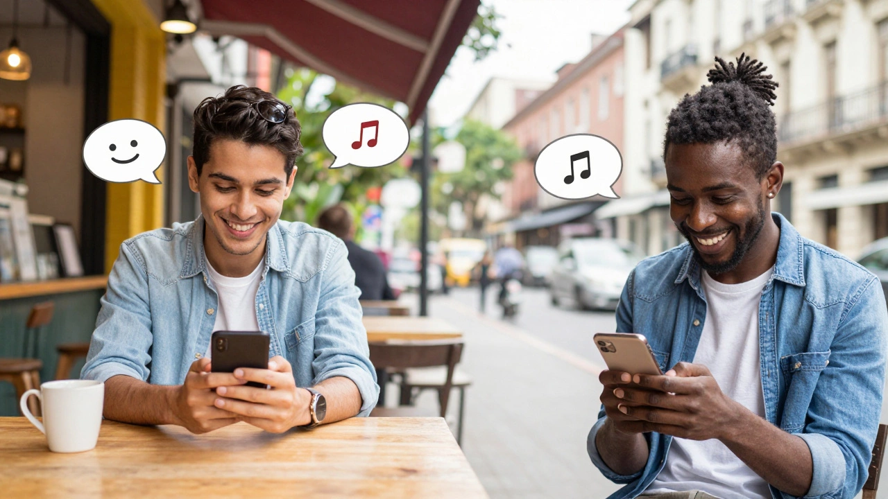 Two people in different countries exchanging voice notes on their phones.