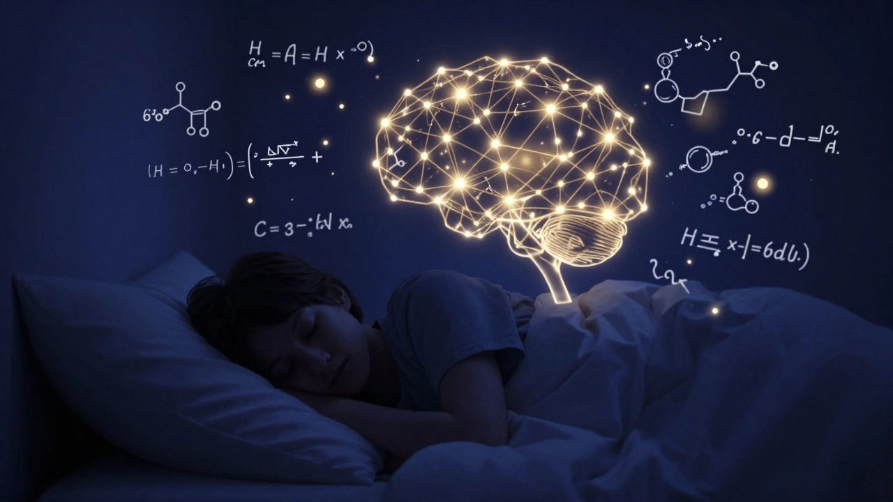 Conceptual art showing brain consolidating memories during sleep