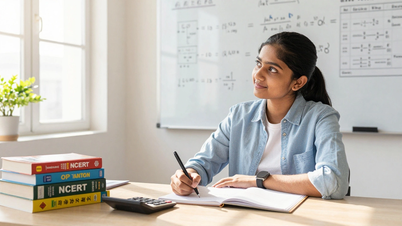 Confident student mastering physical chemistry formulas for JEE exam