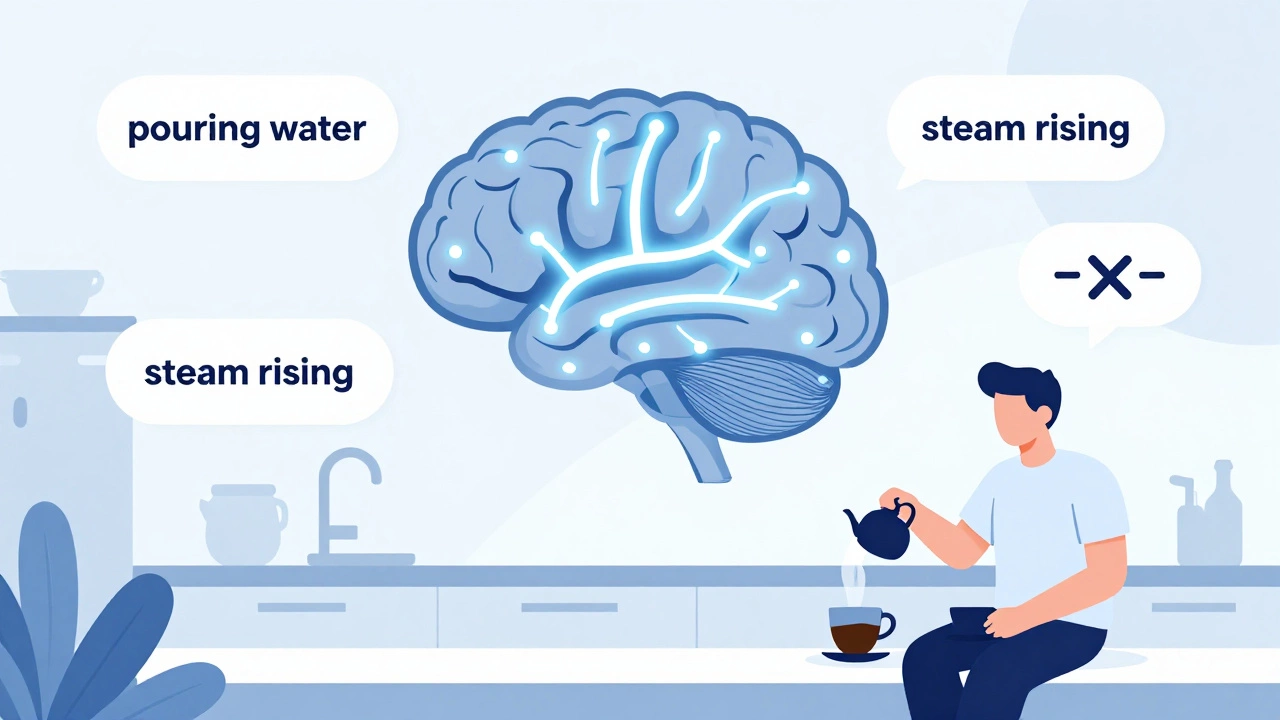 Illustration of brain connecting directly to speech without translation