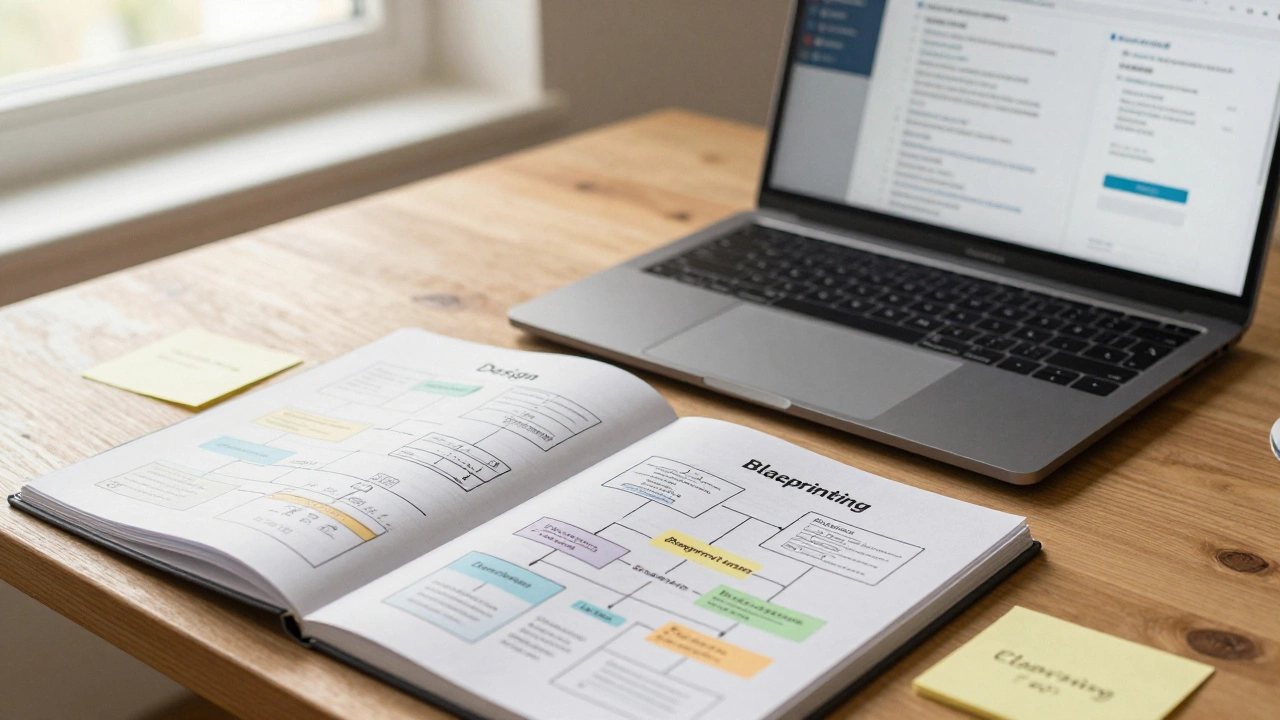 Storyboard and wireframes on a designer's desk