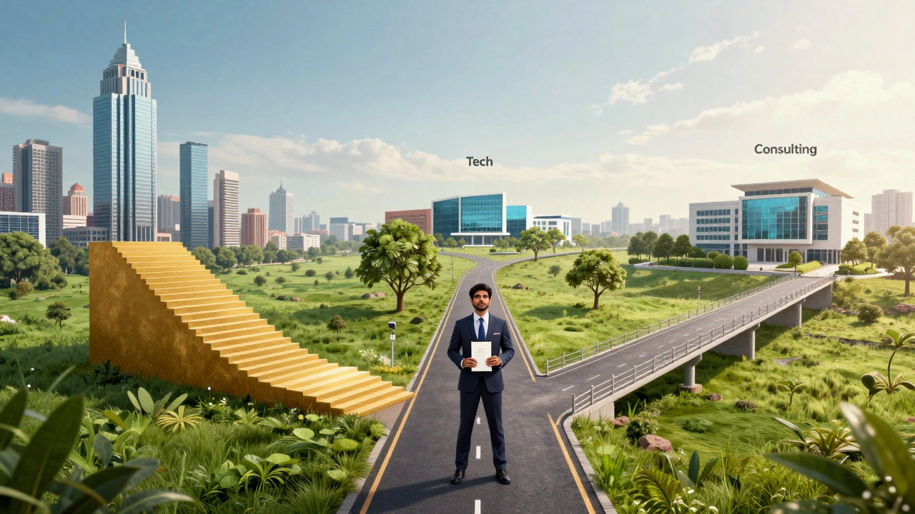Conceptual art showing three career paths for an MBA graduate in India