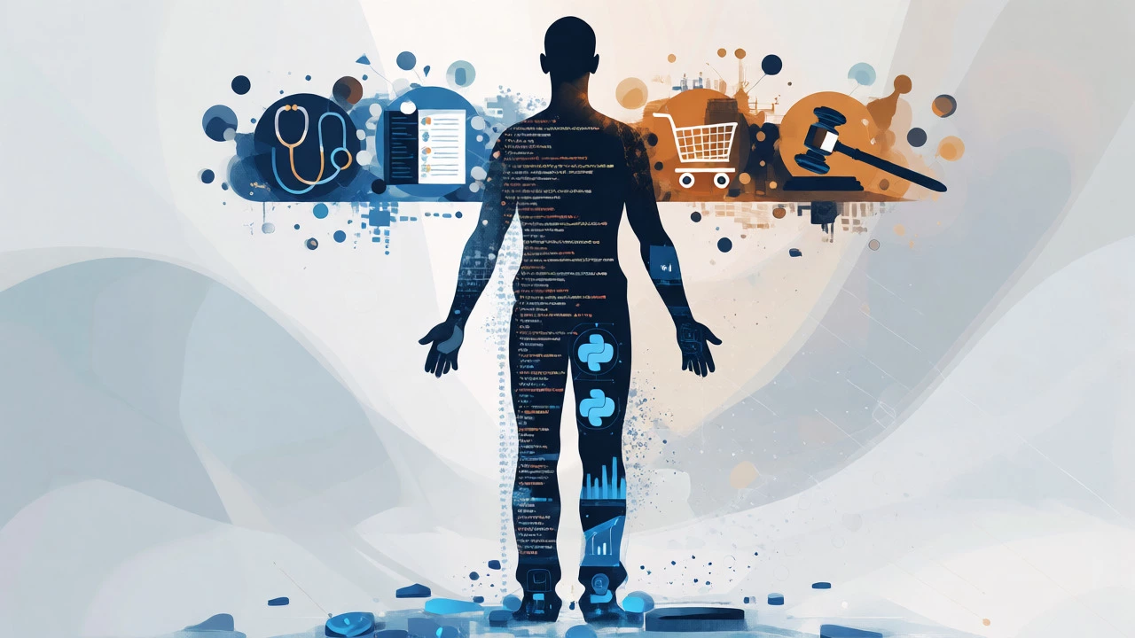 Conceptual illustration showing T-shaped skills combining industry experience and Python coding.