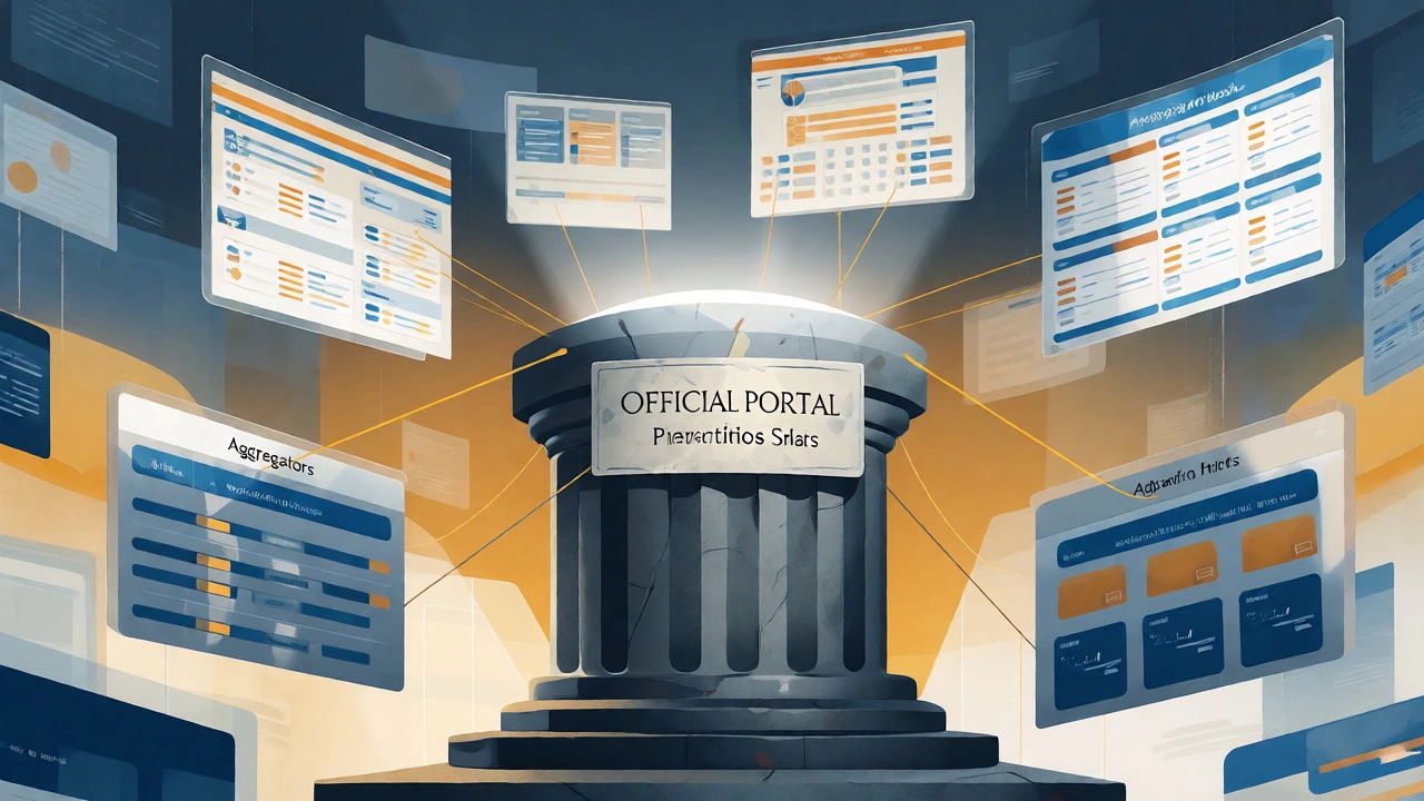 Conceptual image showing official portals as the source of truth for job prep