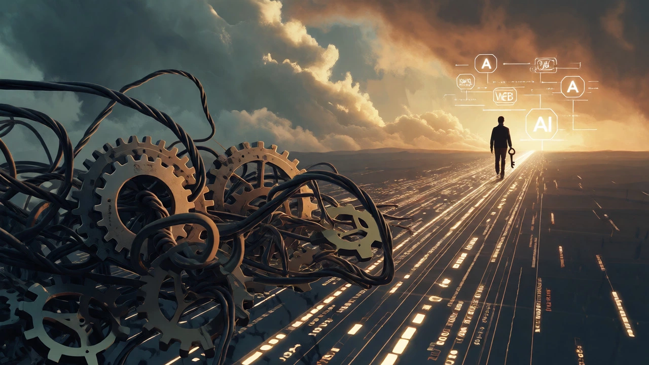 Path from tangled code complexity to clear programming journey.