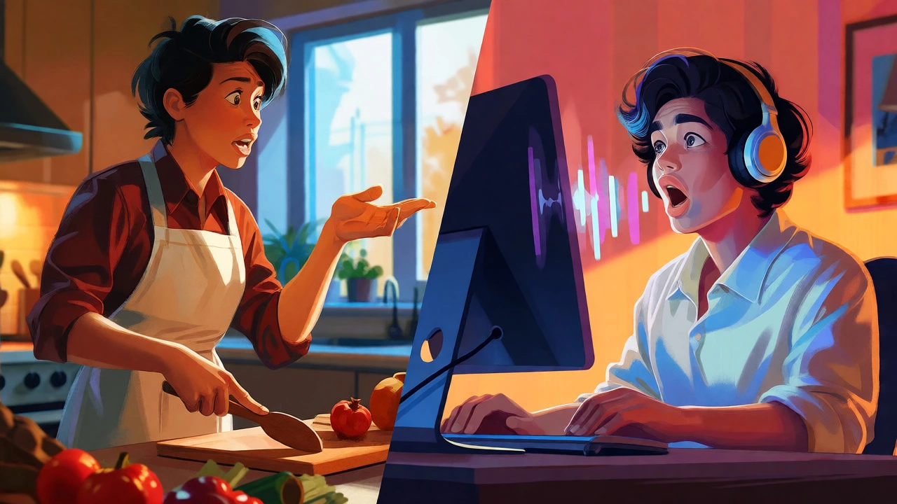 Person narrating daily tasks and shadowing audio clips
